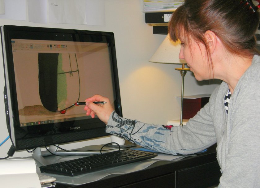 Picture of Elvira enhancing the image of the penguin on the computer screen using her magic wand.